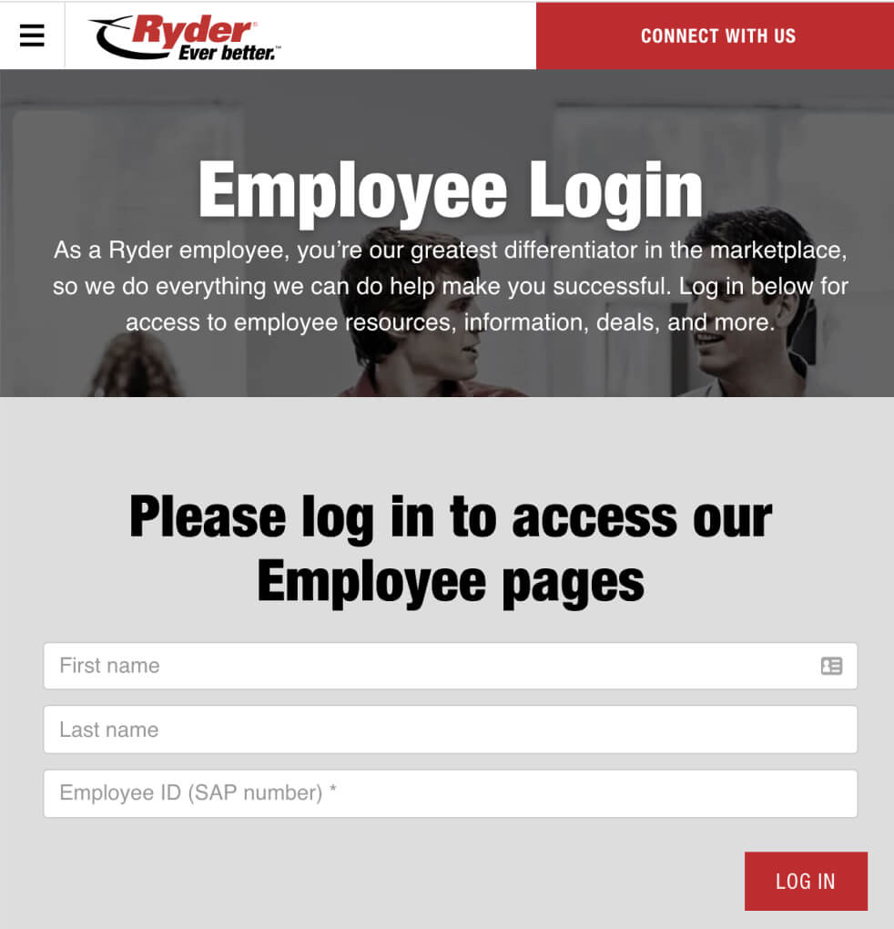 Ryder Employee Login Webpage